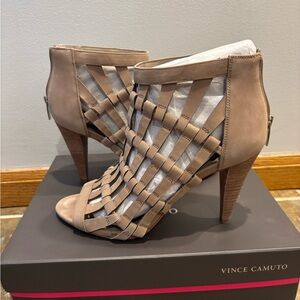 Vince Camuto Tan Heeled Sandals with Cage Design